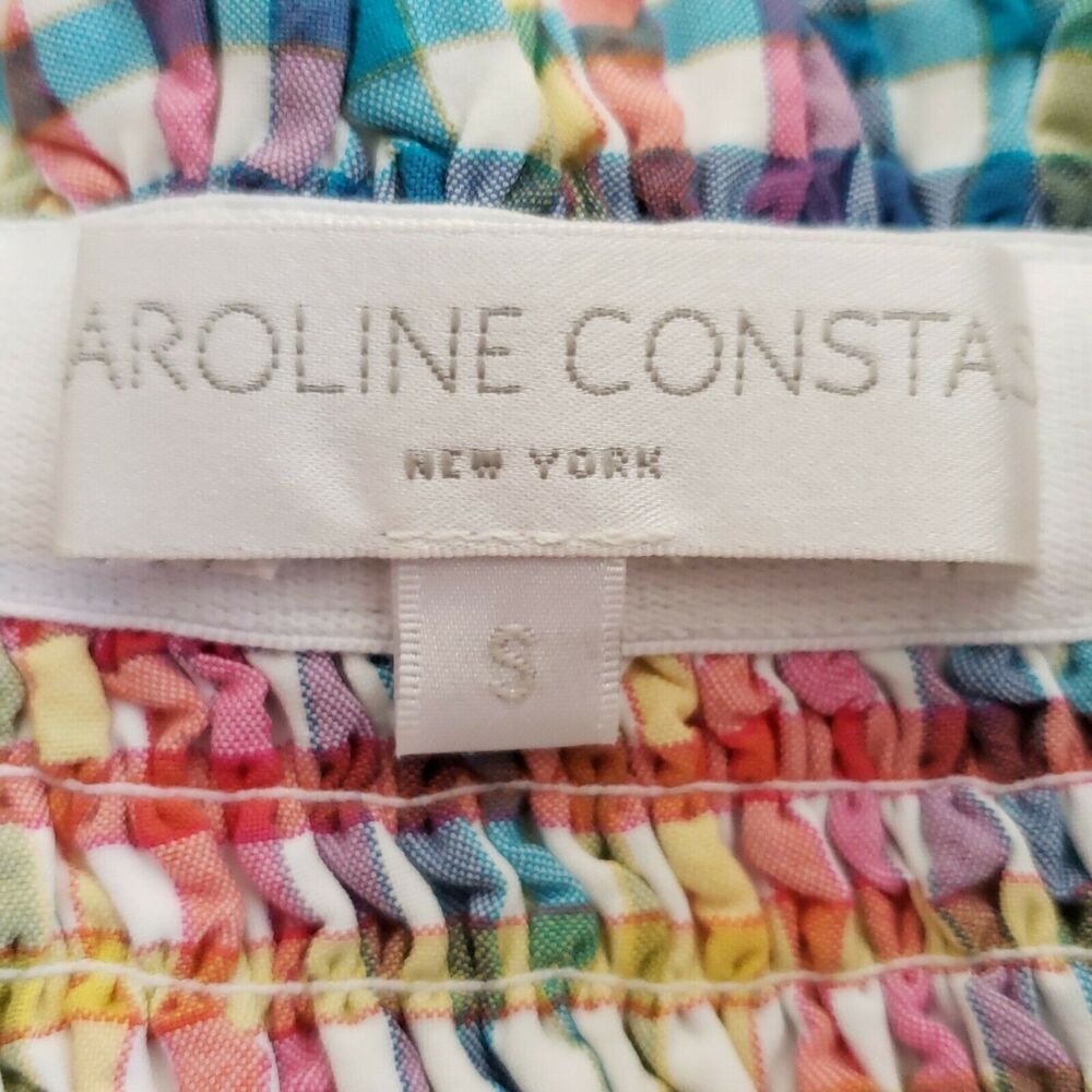 CAROLINE CONSTAS Lou off the shoulder gingham seersucker blouse top in rainbow S - Picture 5 of 7